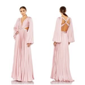 Mac Duggal 26737 Pink Long Sleeve Pleated Charmeuse Cut Out Gown Size 4 $498